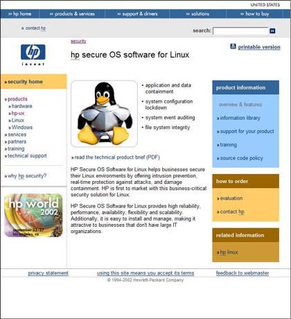 screenshot of hp security website
